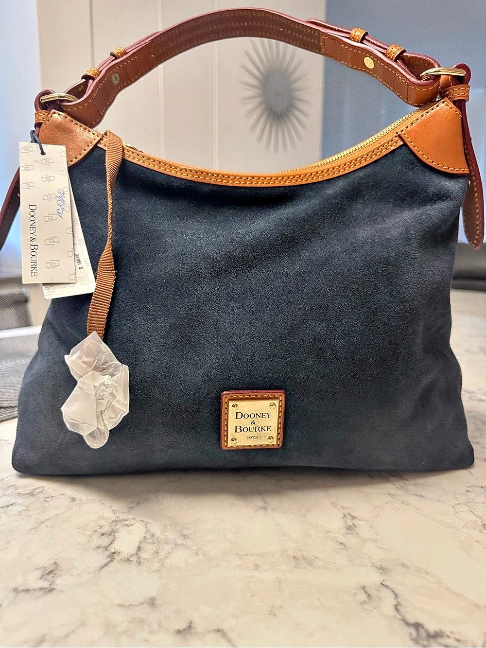 Dooney & Bourke Suede Hobo Bag in Blue & Brown